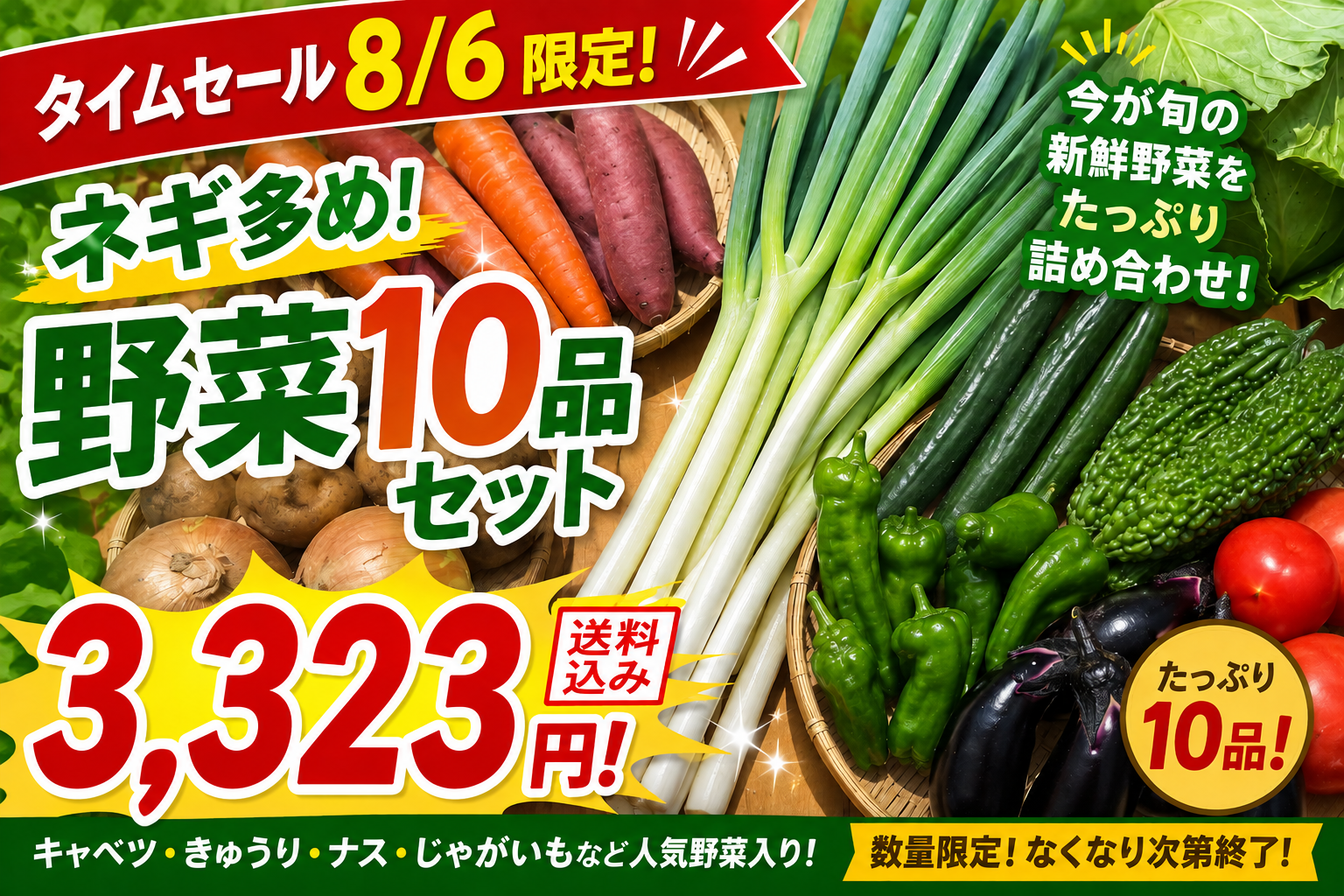 【ねぎ多め】8/6訳アリ野菜！（北海道と九州の方）※送料込み※