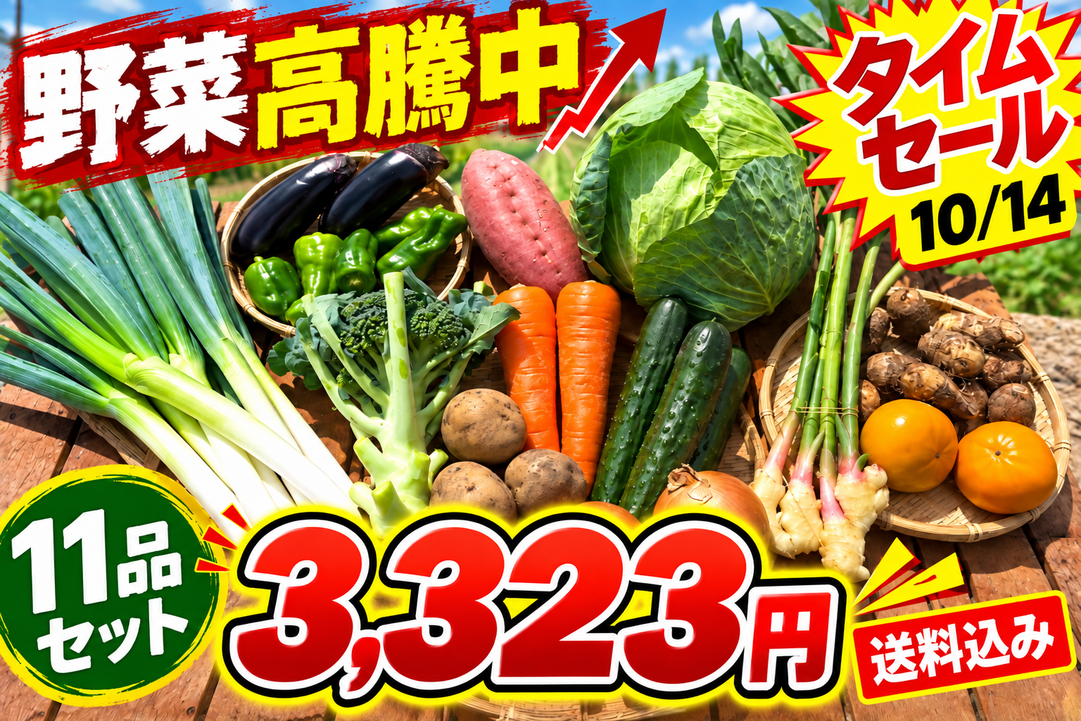 【タイムセール】10/14訳アリ野菜11品！（北海道と九州の方）※送料込み※